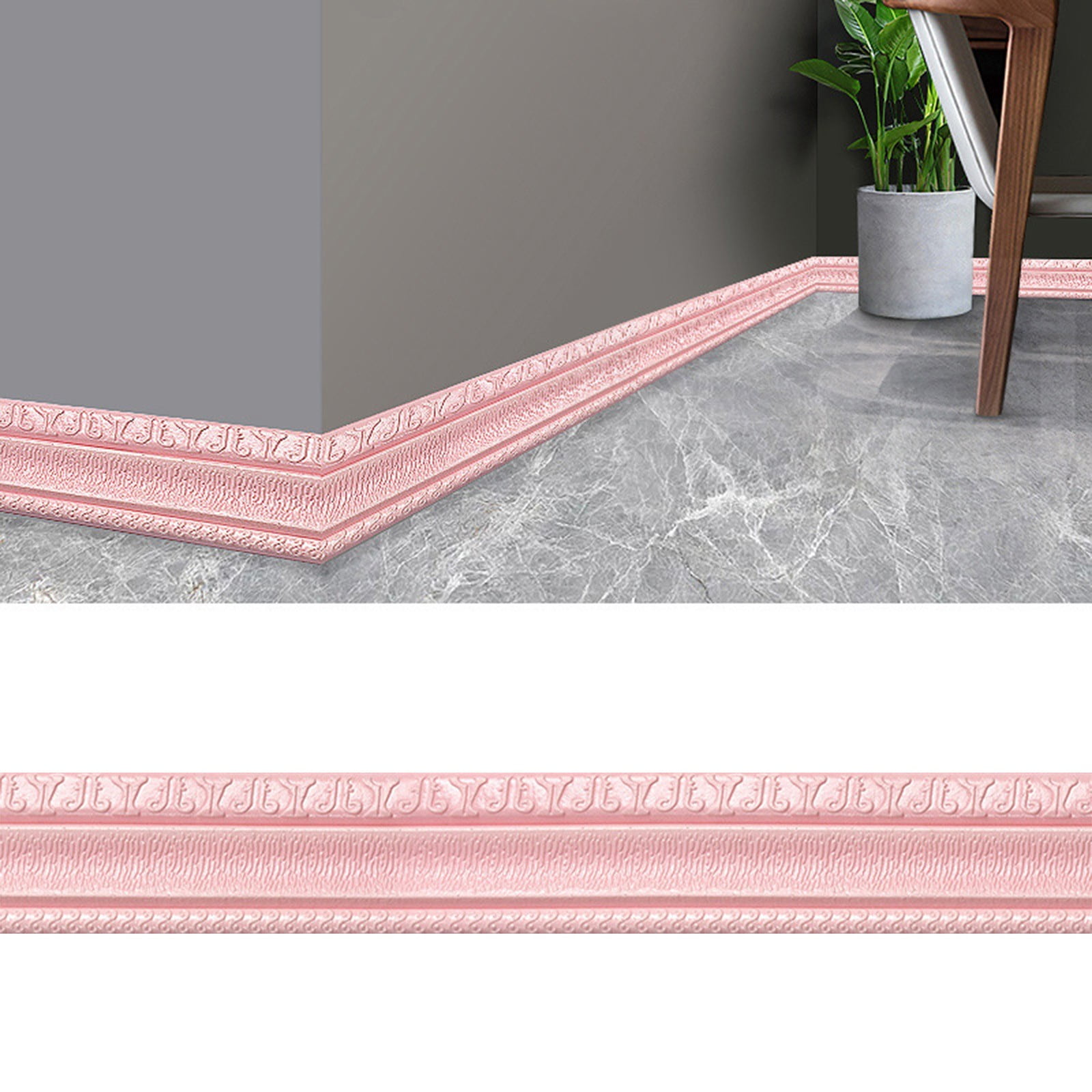 CoreLiving Crown Molding Trim 9.5ft Flexible Peel and Stick Self-Adhesive Vinyl Baseboard Wall Base Molding Pink Marble Stone Wallpaper Border for Mirror Frame