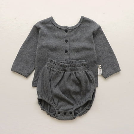 

Cathalem Fall Outfits for Boys 4t Newborn Infant Baby Girls Boys Summer Autumn Solid Ribbed Cotton Long Sleeve Track Shorts Set Childrenscostume Dark Gray 6-12 Months