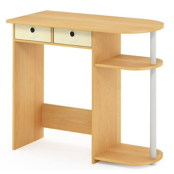 Furinno Go Green Home Laptop Notebook Computer Desk/Table with 2 Drawer Bins, Beech/Ivory/White