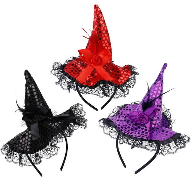 3 piezas de sombrero de bruja de Halloween diadema con clip brillante accesorio para disfraces