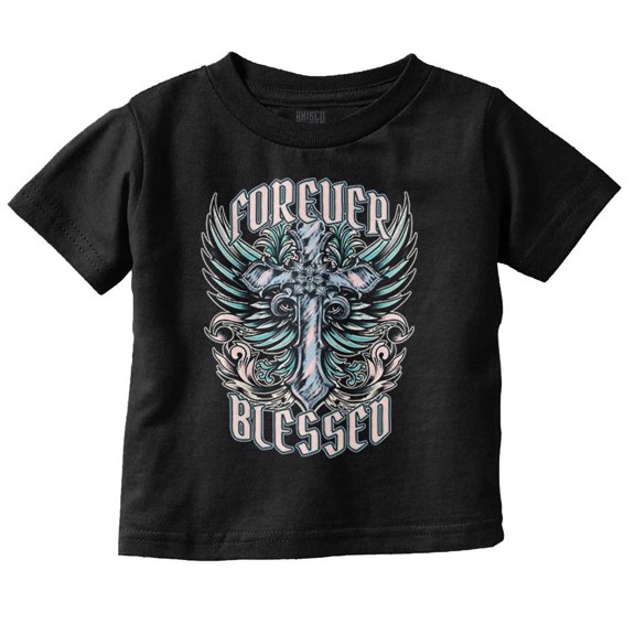 Goth Forever Blessed Cross Wings Toddler Boy Girl T Shirt Infant Toddler Brisco Brands 6M