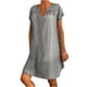 thumbnail image 2 of Puntoco Vestido De Manga Corta Con Cuello En V, Vestido Hasta La Rodilla De Mezclilla Lavada Con Cuello En V De Manga Corta Para Mujer De Primavera Y Verano Gris M, 2 of 7