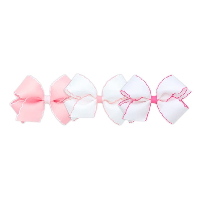 Wee Ones Lazo de grosgrain mediano con punto de luna para niña, 3 piezas. Paquete variado de pinzas para el cabello antideslizantes WeeStay