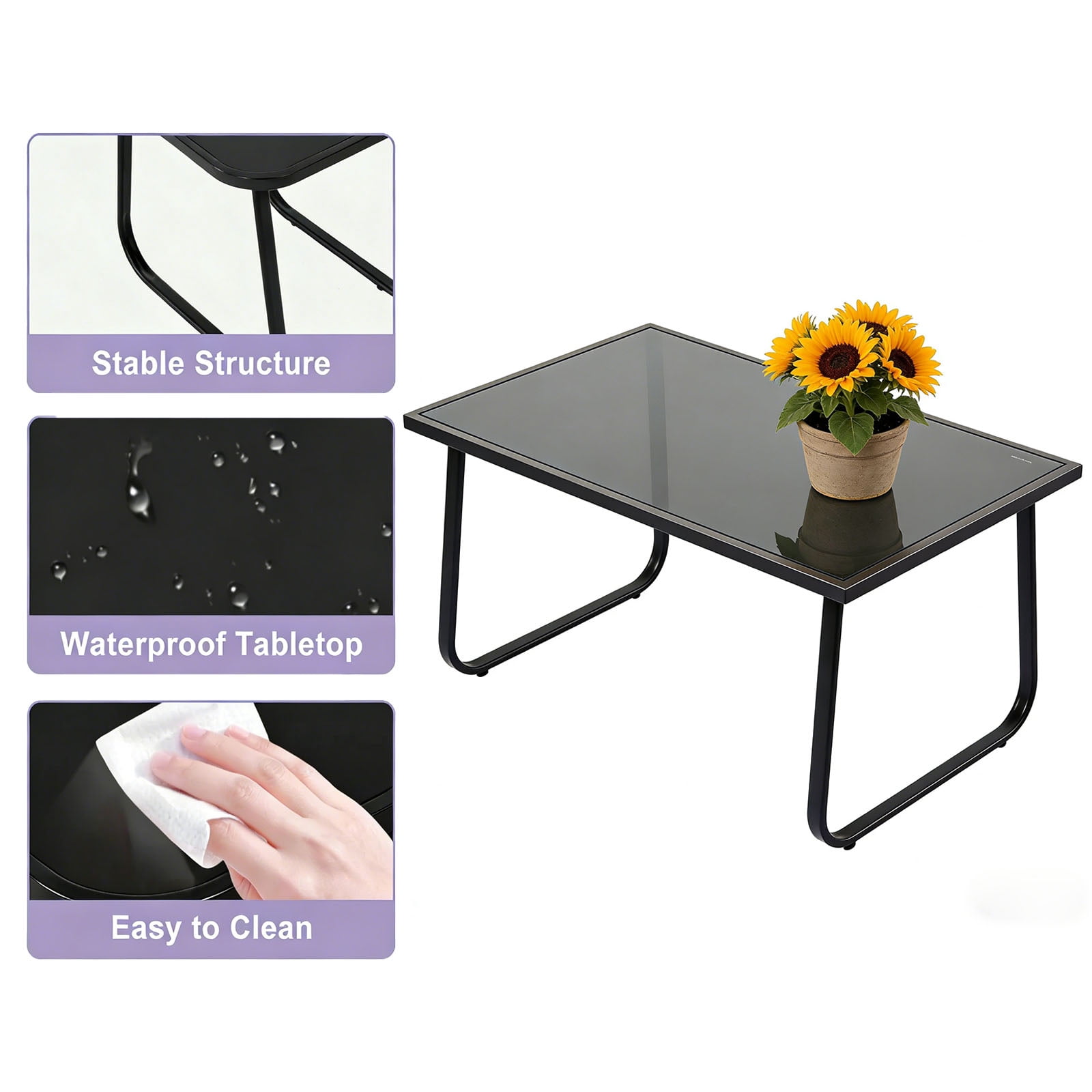 Casabay 4-Piece Outdoor Courtyard Furniture Set with Patio Chairs & Coffee Table, All Weather Outdoor Seating Breathable Fabric for Yard, Pool, Lawn, Black