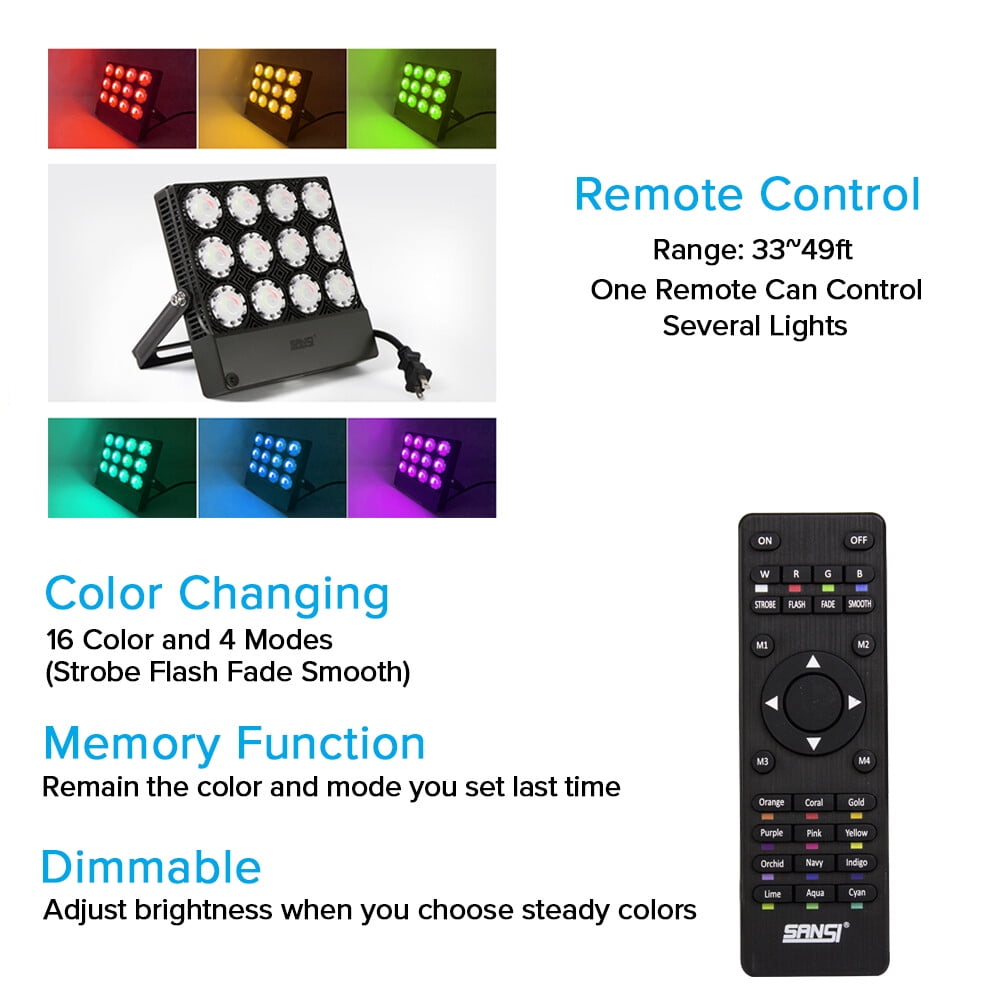 SANSI 70W LED Flood Light Outdoor, RGB Color Changing Exterior Light, Remote Control Floodlight, Indoor Outdoor Christmas Decoration Lights