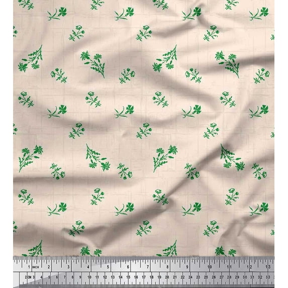 Soimoi Crepe Silk Fabric Leaves & Floral Artistic Printed Craft Fabric by the Yard 42 Inch Wide