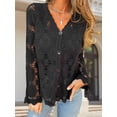 thumbnail image 3 of LMLYSoH Women's Knit Lace Cardigan Fashionable Solid Color Long Sleeve V Neck Button Down Ruffle Sweater, 3 of 9