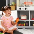thumbnail image 5 of Kids Wooden Pretend Play Kitchen Set Toddlers Gift with Cooking Toys, Sounds, Lights, Blackboard, Sink with Running Water, 5 of 9