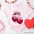 thumbnail image 6 of Sequin Pink Cherry Heart Valentine T-Shirt, Mood for Love Coquette Tee, 6 of 6
