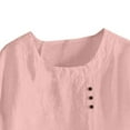 thumbnail image 3 of Women Linen Button Down Shirt Rolled Cuffed Short Sleeve Blouse Ladies Summer Casual Crew Neck Beach Cotton Tops, 3 of 5