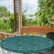 Ambesonne Sea Shells Fitted Round Tablecloth, Ocean Line Design, 45"- 56" Diameter, Petrol Blue Teal Beige
