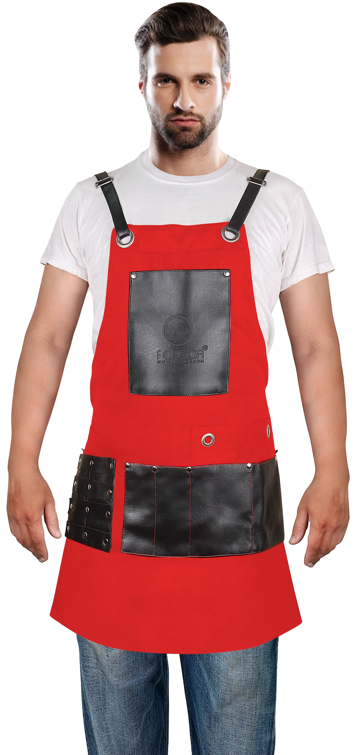 Forgica Red Adjustable Work Apron with Pockets for Men and Women | Professional Cotton Apron, Ideal for Barbers, Hairstylists, Smiths, and Grilling