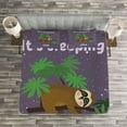 thumbnail image 3 of Ambesonne Sloth Quilted Bedspread Set 3 Pcs, Sleeping Time Wording Cartoon, King Size, Plum Brown Green, 3 of 3