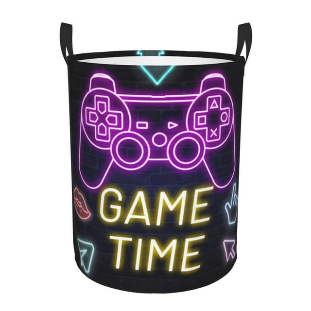 DouZhe Waterproof Collapsible Large Laundry Baskets, Gaming Gamepad Game Time Prints Circular Hamper with Handles