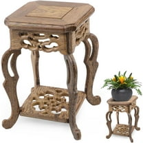 Amosfun Flower Pot Base Wooden Plant Stand Holder Dark Red 1Set for Coffee Shop