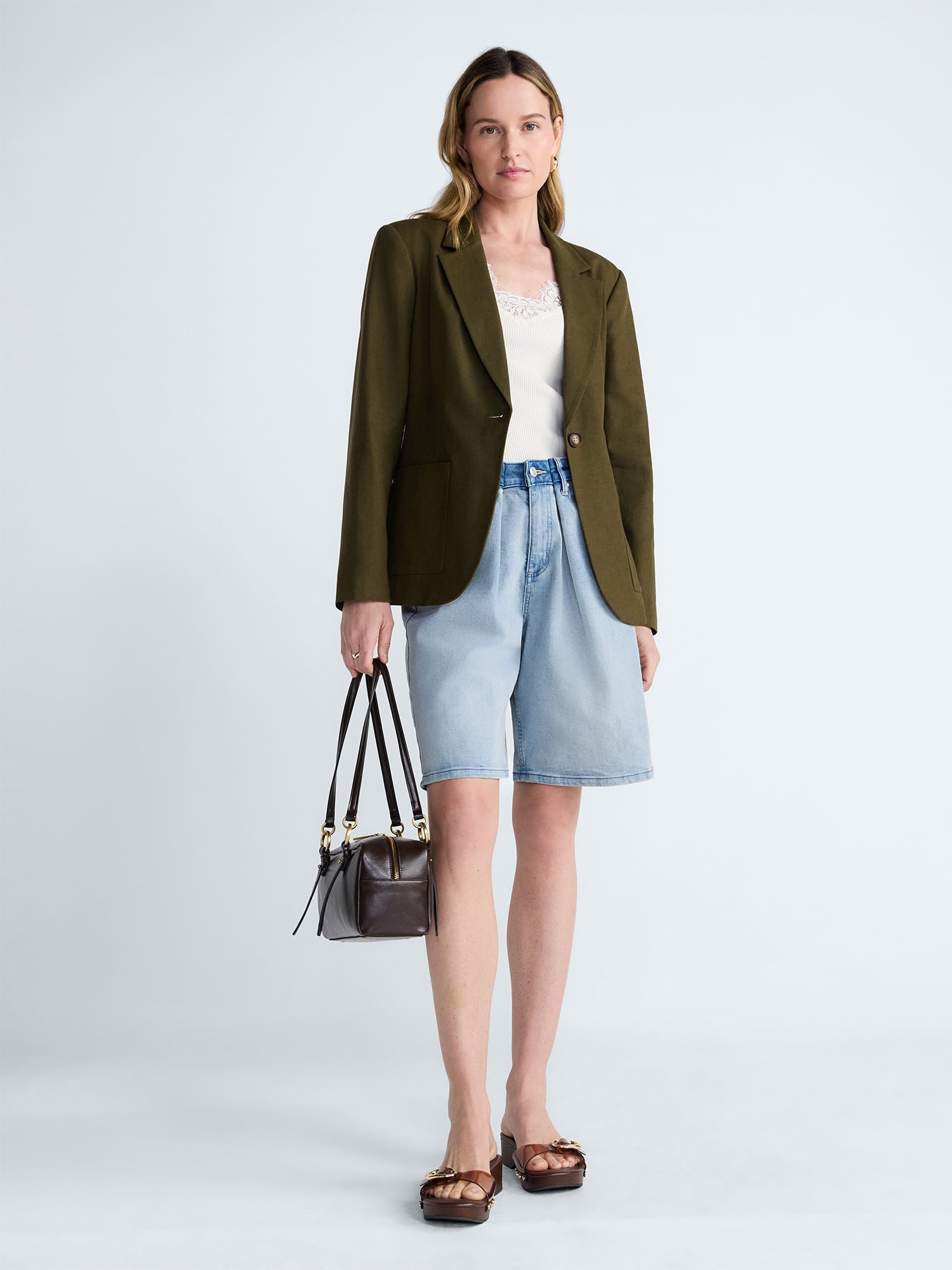 Scoop Women’s and Women's Plus Linen Blend Blazer, Sizes XS-4X