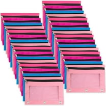 100 Pack of Bulk Wholesale 3 Ring Binder Clear Window Zippered Pencil Cases for Pens, Pencils, Markers, Scissors, Sharpeners, Erasers, Students and Classrooms in Pink, Light Pink, Magenta & Blue