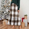 thumbnail image 2 of Wutalume Women's Flowy Plaid Ruffled Long Skirt, High Waist Elastic Waistband, Vintage Inspired Pleated Skirt for Fall and Winter,Khaki L, 2 of 6