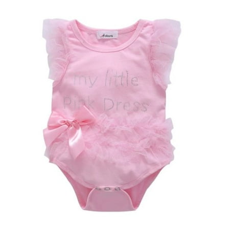 

Baby Girls Cotton Sleeveless Bodysuits Letter Print Lace Bowknot Rompers