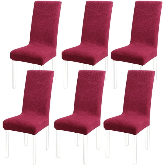 Unique Bargains Jacquard Stretch Removable Dining Room Chair Covers Wine Red 6