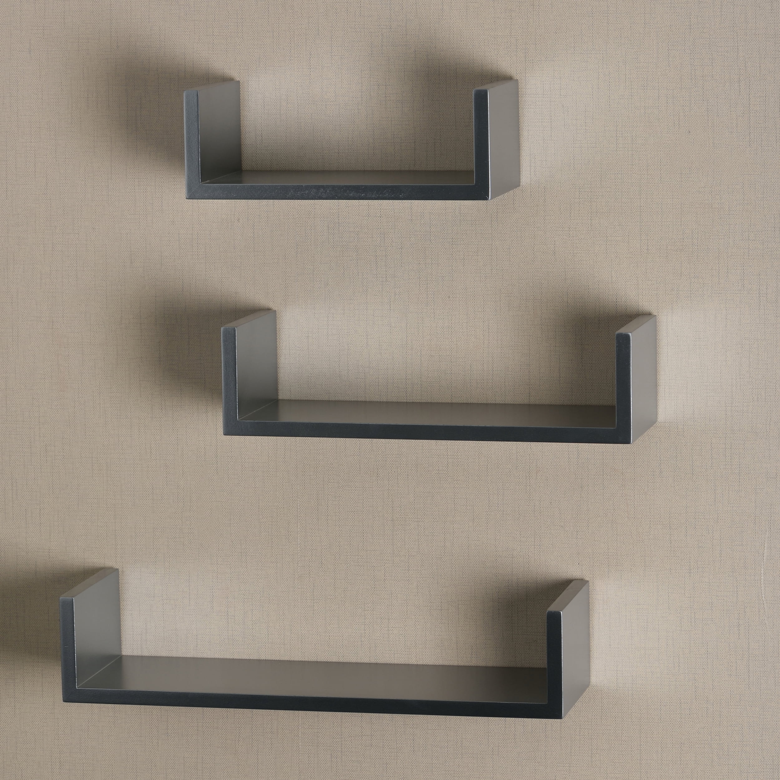V-Light Gray U-Shaped Wall Shelf, 3 pack