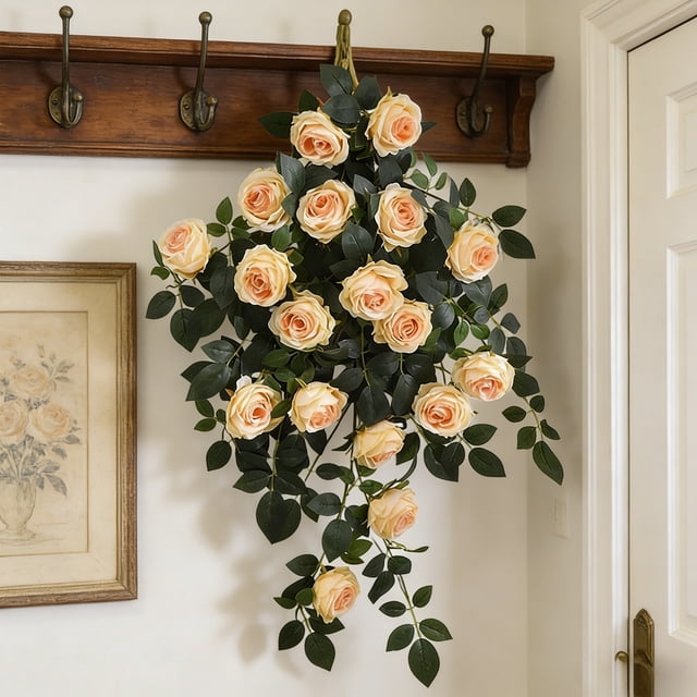 Guirnalda de rosas artificiales colgantes – Arreglo floral realista para decoración de interiores y exteriores, ideal para paredes, bodas y bodas.