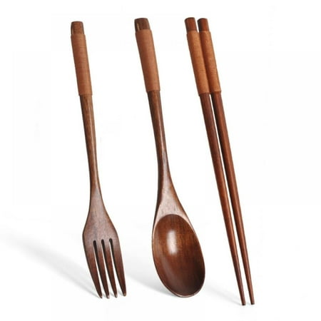 

1 Set Wooden Flatware Wooden Fork and Spoon Chopsticks Reusable Tableware Cutlery Set Travel Utensils Tied Line Flatware Eating Utensils for Office Camping Traveling