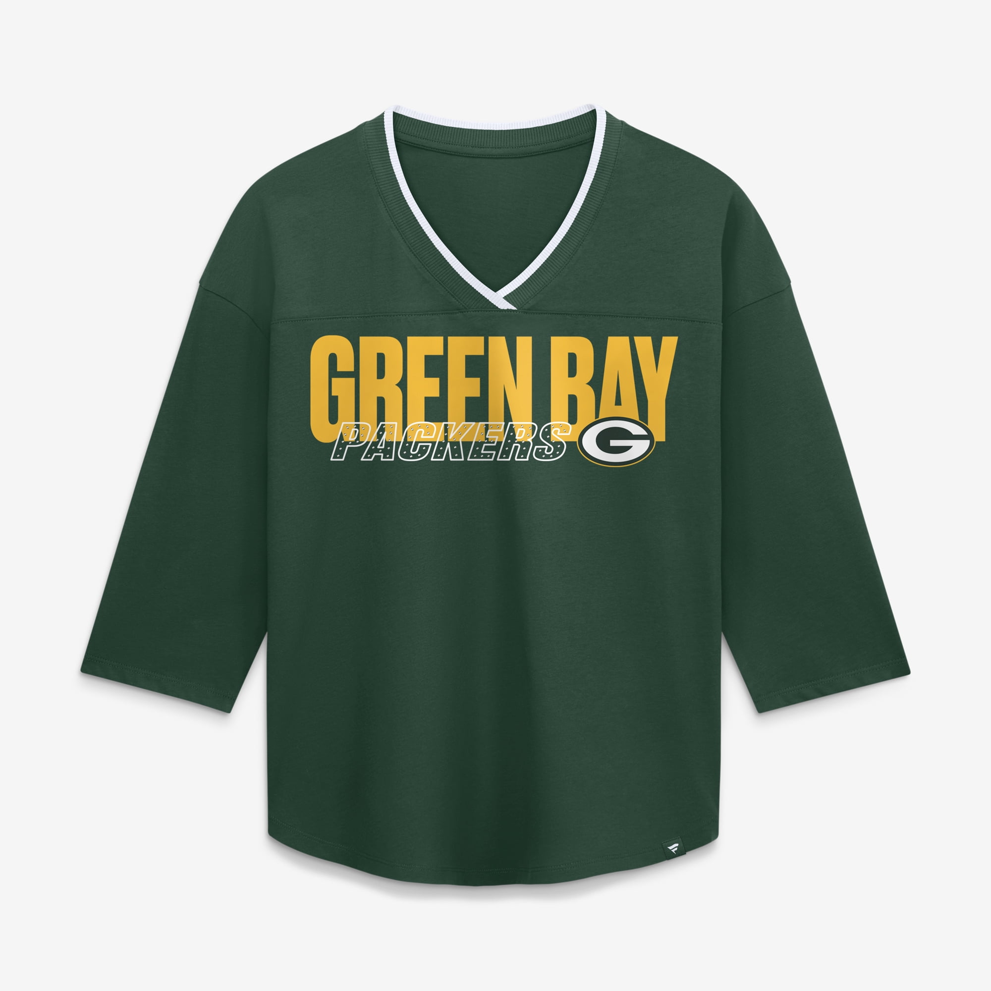 Women's Fanatics Green Green Bay Packers Team First Deceptive Juke 3/4-Sleeve V-Neck T-Shirt