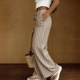 thumbnail image 4 of Textilo Womens Summer Casual Striped Pants Wide Leg Drawstring Pant with Pockets Elastic Waist Trousers Summer Beach Vacation Comfy Lounge Boho Clothes,Khaki 2XL, 4 of 5