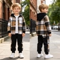 thumbnail image 5 of OYXSER 6T Boy Clothes Toddler Boys 2 Piece Cotton Plaid Hooded Shirt and Elastic Waist Pants Set Comfortable Daily Outfit, Khaki 6 Years, 5 of 9