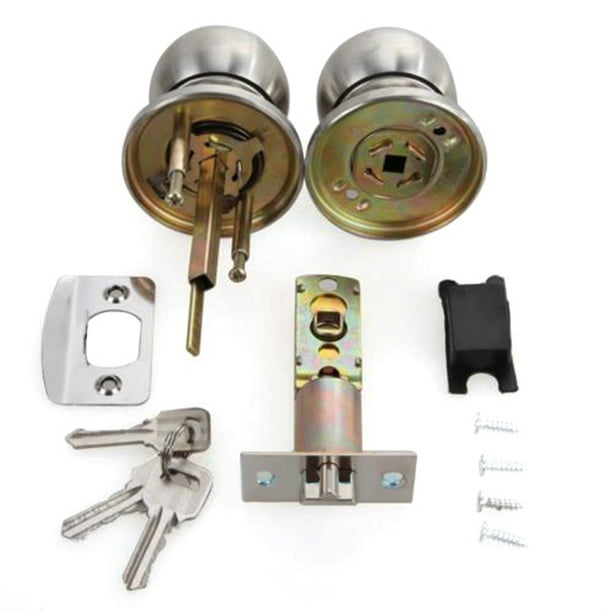 Stainless Rotation Round Door Knobs Handle Entrance Passage Lock With Key Set