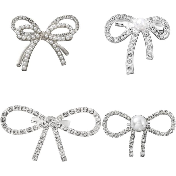 Broche con lazo de diamantes de imitación de 4 estilos, broches plateados con diamantes de imitación, broche con lazo para mujer, para ropa, sombreros, bufandas y bolsos.