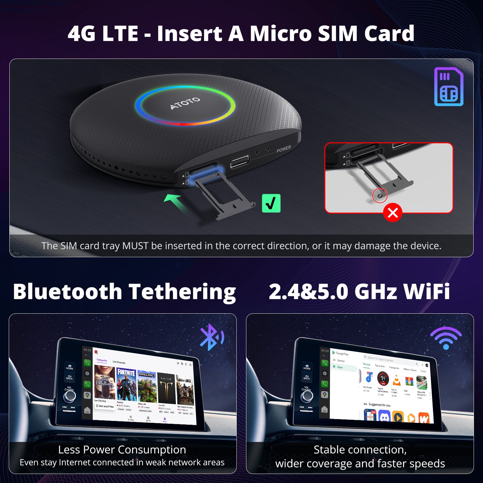 ATOTO Carplay Ai Box Gen 2 AI Smart Box 4G+64G Wireless CarPlay