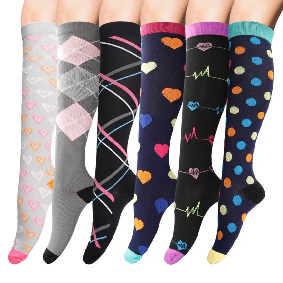 6 Pairs Copper Compression Socks for Women & Men Circulation 15-20 mmhg - Better Blood Flow, Swelling, Best Support for Medical, Running, Nursing