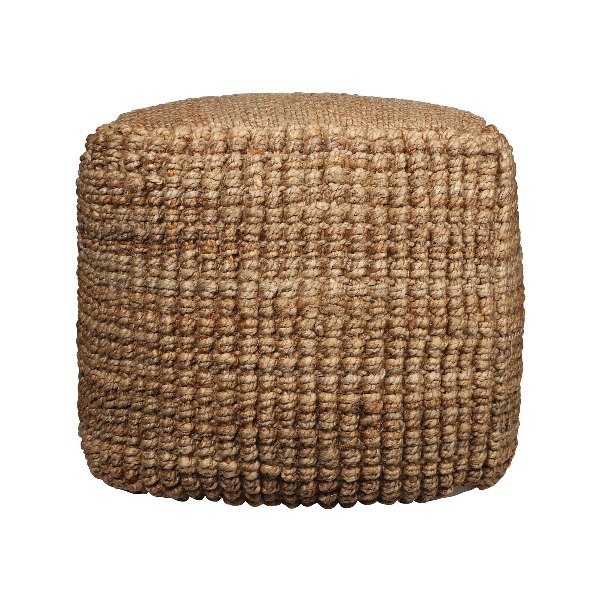 Ox Bay Jerry Square Natural Striped Jute Indoor Medium Pouf Ottoman, 18" H x 18" W