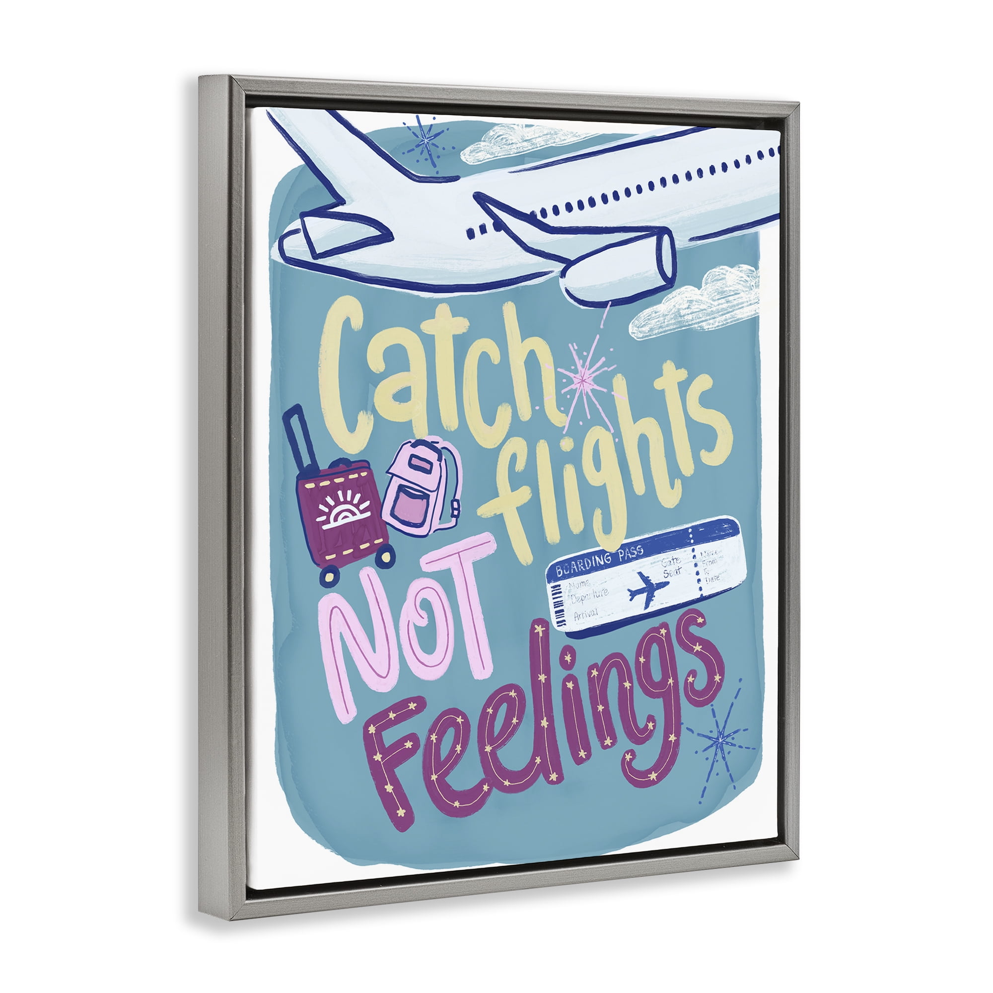 Stupell Industries Catch Flights Not Feelings Gray Framed Floater Canvas Wall Art, design by Connie Summers