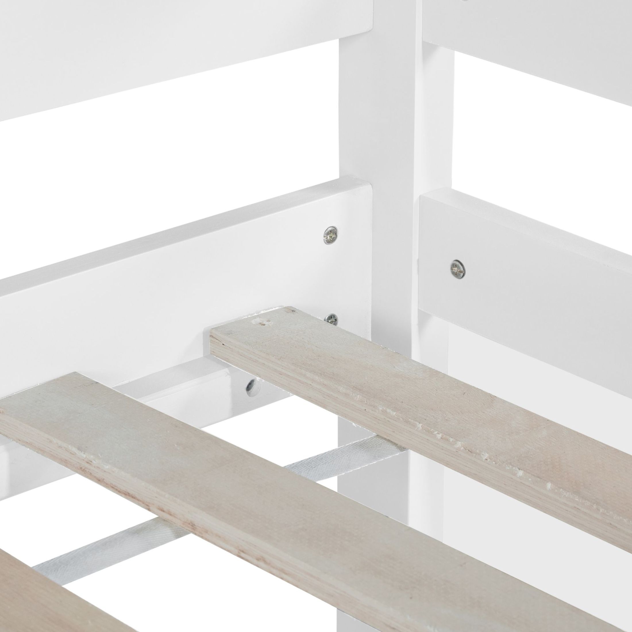 Noble House Twin Over Twin Floor Bunk Bed, Solid Pine Wood Frame with Slide, Convertible Ladder & Guardrails, White