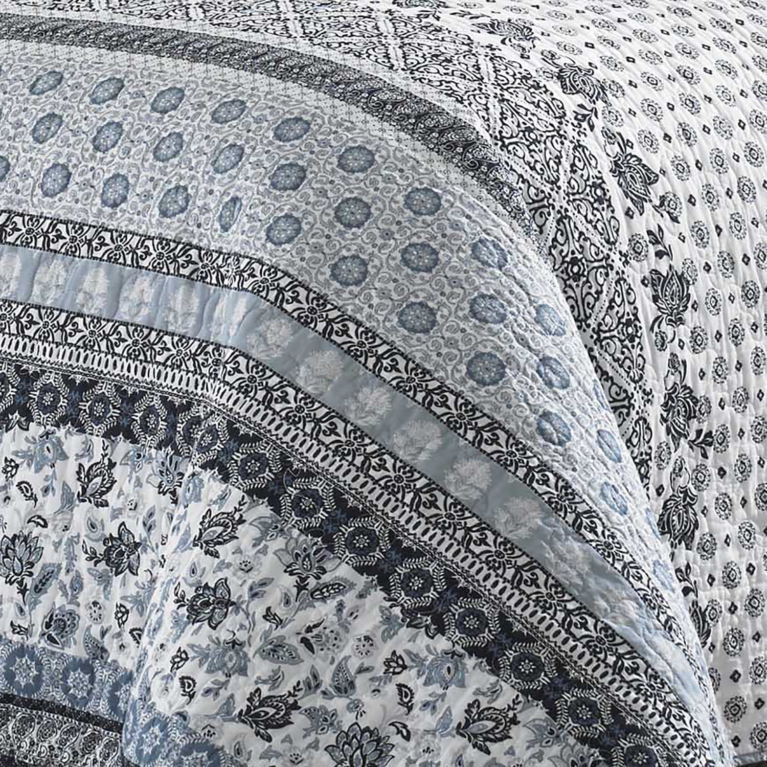 Stone Cottage Bexley Block Print Cotton Reversible 2 Piece Twin Quilt Set