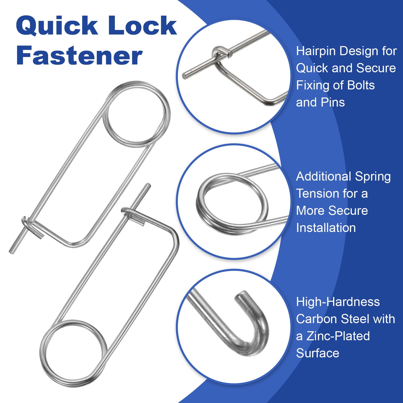 Brooch Shape Cotter Safety Pins, 0.31x6.5 Inch Zinc-Plated Carbon Steel Quick Lock Fastener for Farm, Lawn, Garden Hitch