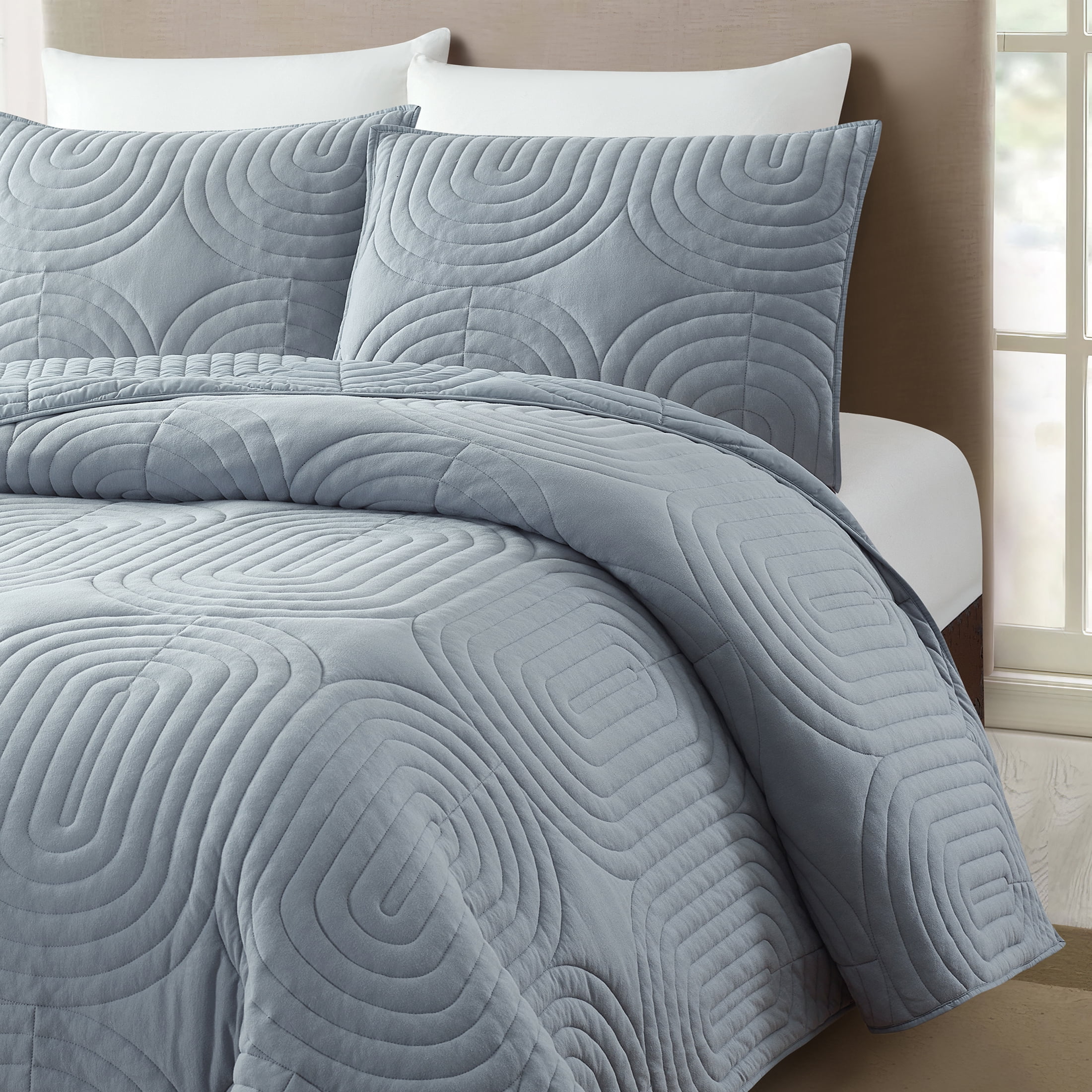 Beautiful by Drew Barrymore Geo Jersey Pillow Sham Set, Blue, Standard, 2 Count