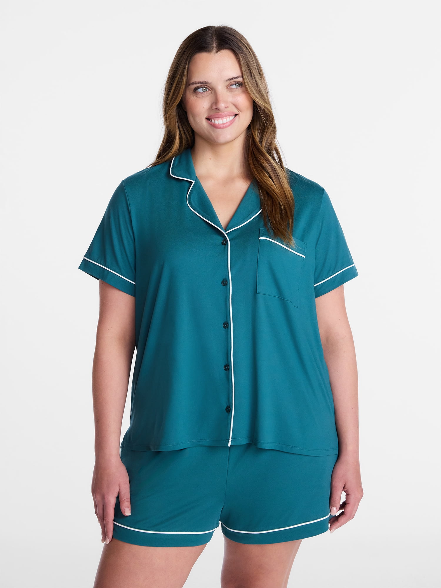 Joyspun Women's Dreamy Soft Collection Notch Collar Top and Shorts Pajama Set, 2-Piece, Sizes XS-3X