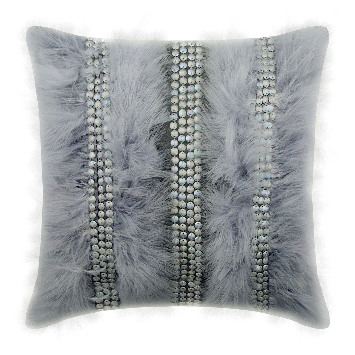 Pillow Cases, Grey Pillowcases, 14x14 inch (35x35 cm) Silk Cushion Cover&nbsp;Zipped, Pillow Covers with Fur & Sequins & Embroidered, Solid Color Patterned, Modern Style Pillow - Kitty Fur
