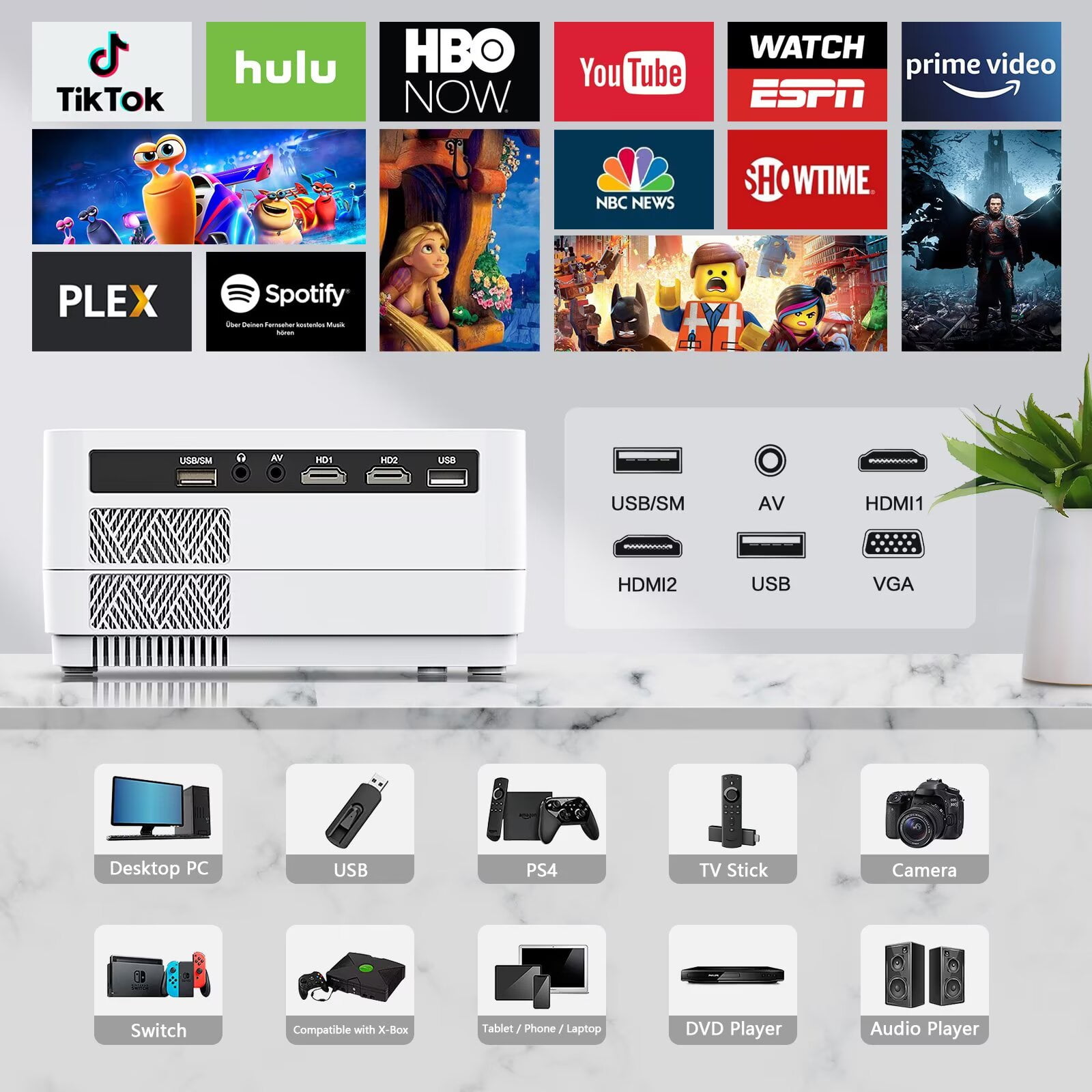 Dxyiitoo 12000LM 4K Support Native 1080P HD Projector with Dxyiitoo 12000LM 4K Support Native 1080P HD Projector with