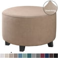 thumbnail image 3 of Ottoman Cover Round,Thick Stretch Low Bench Cover,Solid Color Jacquard Footrest Stool Protector Sofa Cover For Living Room-Khaki-Medium, 3 of 7