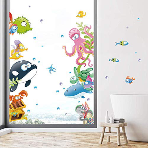 decalmile Under the Sea Kids Wall Stickers Colorful Fish Turtle Octopus Ocean Creatures Wall Decals for Kids Bedroom Nursery Baby Room Bathroom Decoration