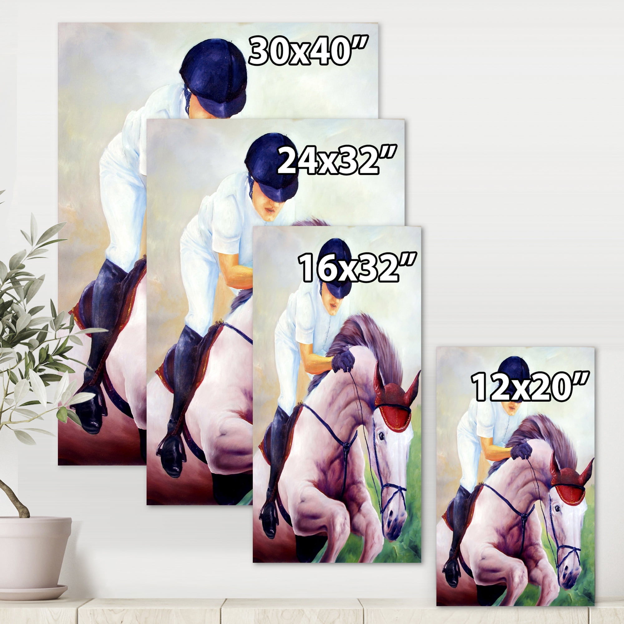 Jockey On Galloping Pink Horse 24 in x 32 in Painting Canvas Art Print, by Designart