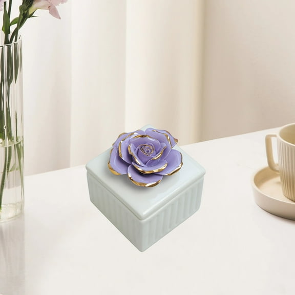 Hovmgk Ceramic Jewelry Storage Jar, Decorative Hand-painted Box, Multifunctional Organizer for Candles, Jewelry & Small Items, Perfect Gift for Weddings, Pink/White/Blue/Orange