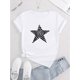 thumbnail image 2 of Women's Casual Geometric Star Print T-Shirt - Polyester Knit Fabric, Medium Stretch, Round Neck, All-Season Comfort, Fashionable Short Sleeve Top, 2 of 6