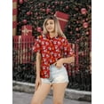 thumbnail image 3 of LA LEELA Women's Beach Funny Santa Claus Party Shirt Blouse Button Down Tops Shirts Hawaiian Christmas Tree Blouses for Women XL Happy Santa Face, Red, 3 of 5