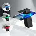 thumbnail image 3 of Bathroom Sink Faucet LED Light 3 Colors Changing Waterfall Glass Spout Hot Cold Water Mixer Single Handle One Hole Deck Mounted Bathroom Faucet Black Lavatory Vanity Basin Bath Plumbing Fixtures, 3 of 6